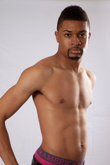 Fototapeta premium black man shirtless looking thoughtful