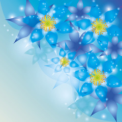 Abstract background with exotic flowers blue-violet