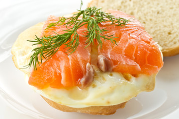 sandwich with egg and salted salmon