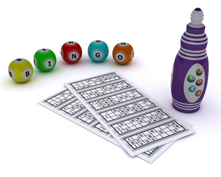 Bingo Balls And Card With Dabber Pen