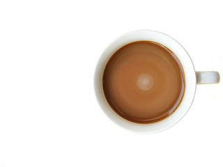 a cup of coffee in top view isolated on white background