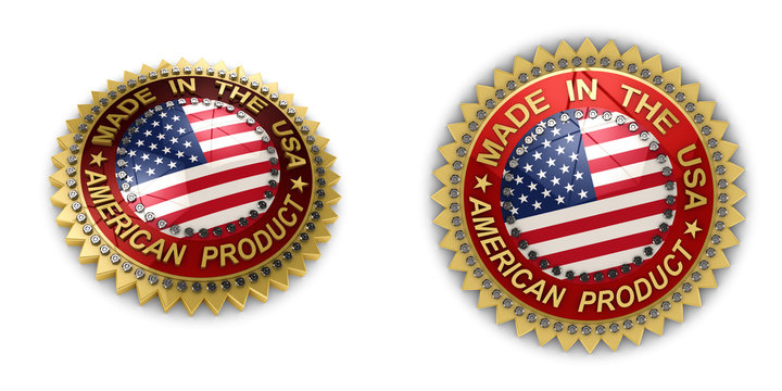 Two made in the USA seals over white background