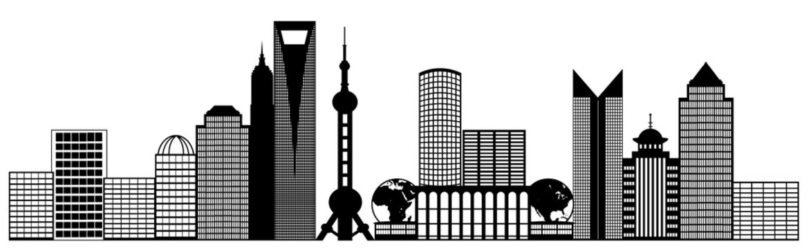 Shanghai City Pudong Skyline Panorama Clip Art