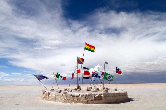 Flags at the Salar de Uyuni, Bolivia