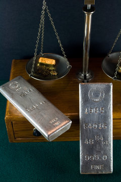 Homestake Mining Co. Silver Bars & Antique Balance Scale