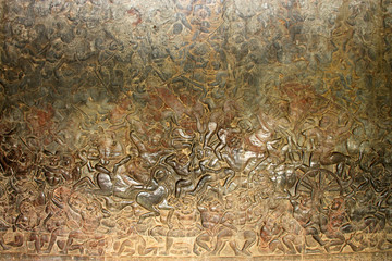 Carvings on wall and terrace of Angkor Wat