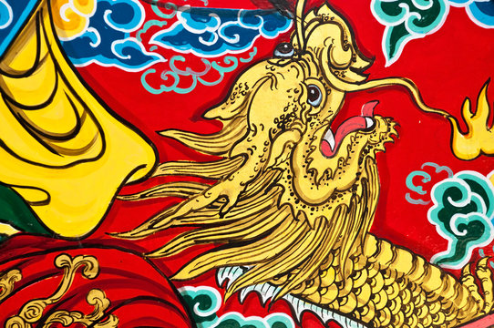 happy Chinese new year - chinese dragon painting at the door