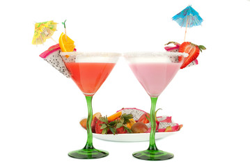 Tropical cocktail  with fruits plate