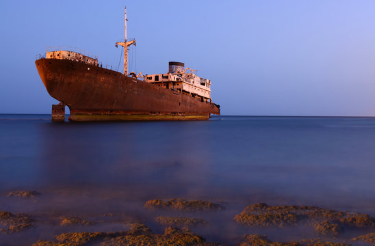 "Temple Hall" shipwreck near Costa Teguise on Lanzarote island