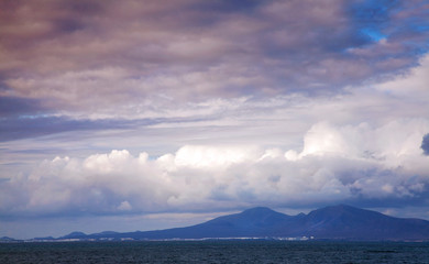 evening Lanzarote, as seen from the north of Fuerteventura