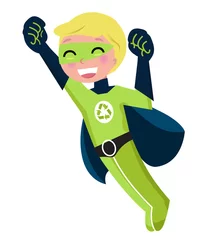 Aluminium Prints Superheroes Green super hero boy isolated on white