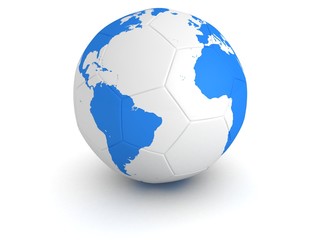 Fototapeta na wymiar blue world globe map on white soccer ball