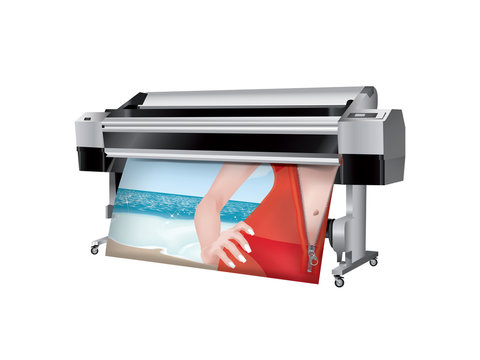 Plotter with bikini girl in trasparent robes