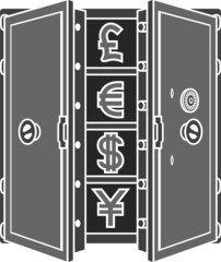stencil of safe with currency signs