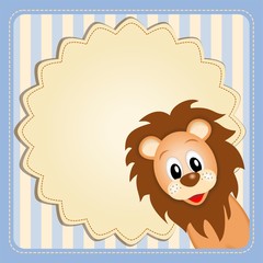 Cute lion on decorative background - birthday invitation