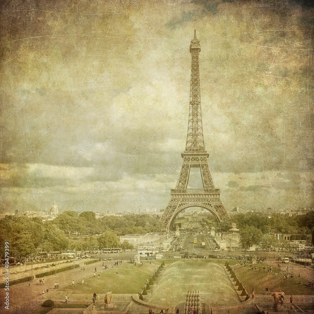 Wall mural Vintage image of Eiffel tower, Paris, France