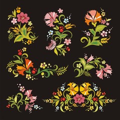 Vector Floral Ornaments in Russian Style