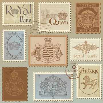 Set of Vintage Royalty Stamps - High Quality -  in vector