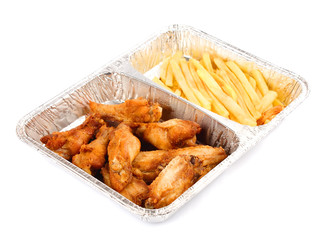 fried chicken wings and fries