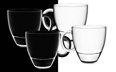 glasses in backlight on the black and white