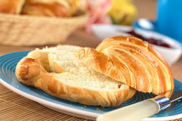 Two half croissants for breakfast
