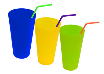 colorful cups with bendable straws