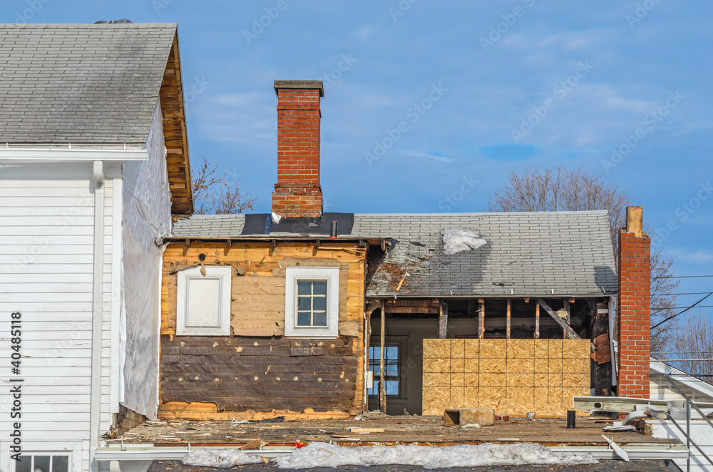 Wall mural construction work on house