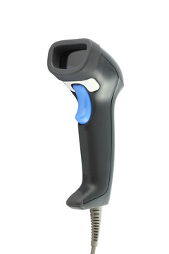 Face of black barcode scaner on white background.