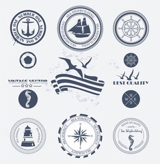 Set of vintage retro nautical badges and labels