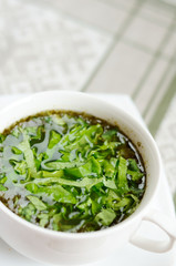 A delicious vegetable soup with sorrel