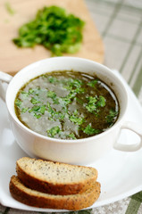 A delicious vegetable soup with sorrel