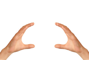 Two hands on white background