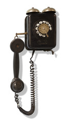 Old black wall-mounted telephone