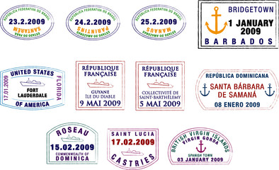 South American and Caribbean passport stamps.