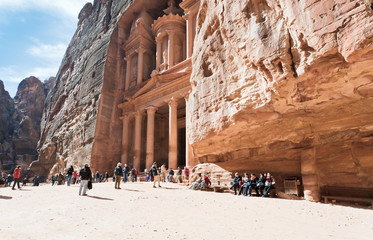 Treasury Monument and plaza in antique city Petra