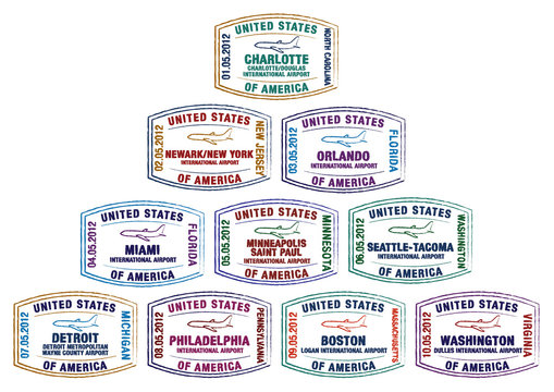 Passport stamps of major US airports in vector format.