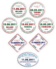Passport stamps from France, Italy and Greece