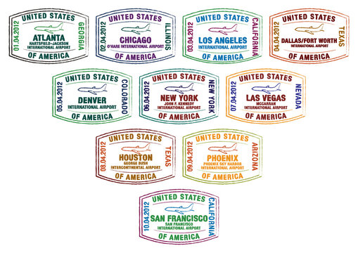Top ten busiest U.S. airport passport stamps in vector format.