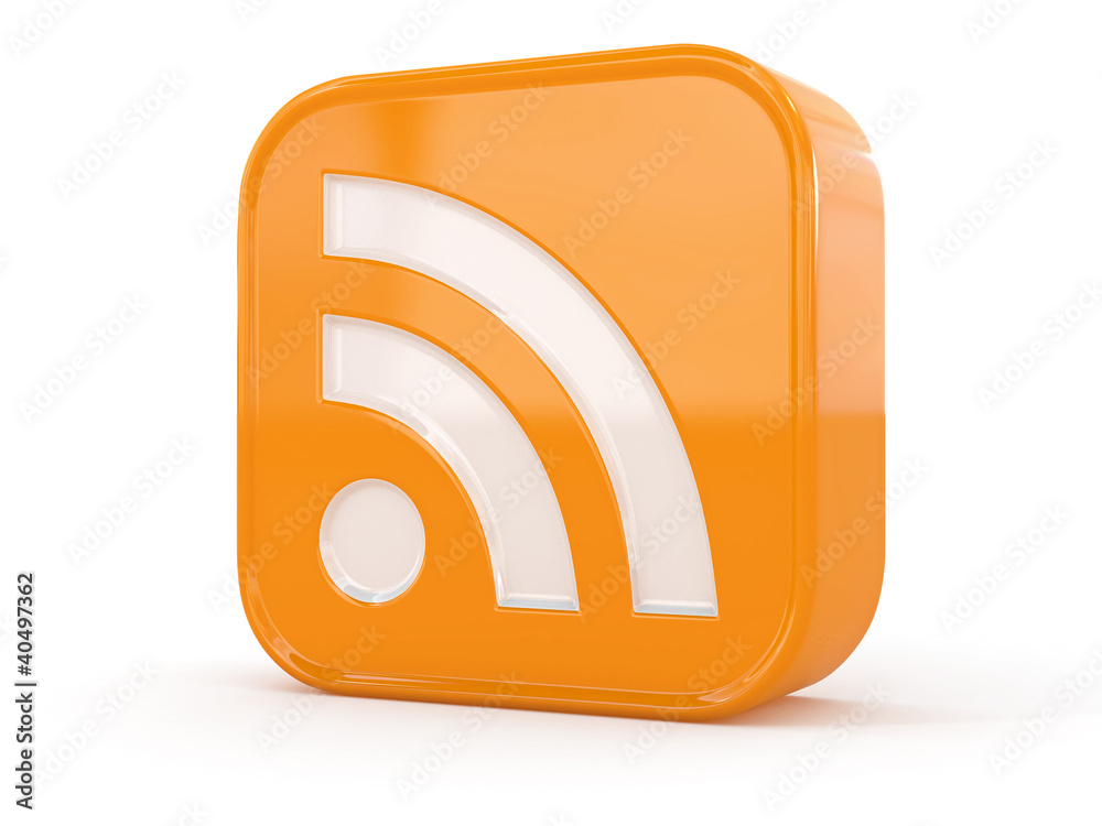 Aufkleber rss or feed icon on white isolated background
