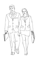 Business couple vector illustration in outline