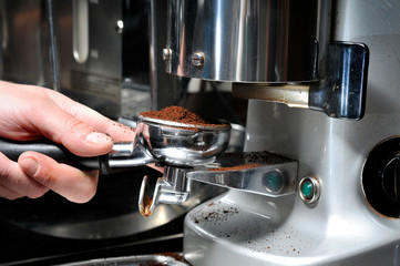 espresso coffee in espresso machine
