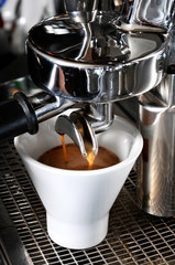 espresso coffee in espresso machine