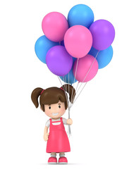 3d render of a kid holding balloons