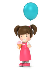 3d render of a kid holding balloon