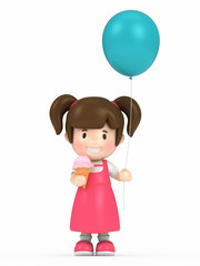 3d render of a kid holding balloon