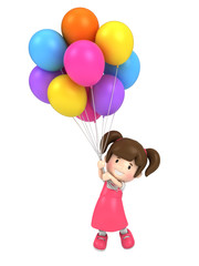 3d render of a floating kid with balloons