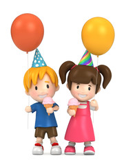 3d render of kids in a party