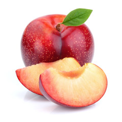 Ripe plum with leaf
