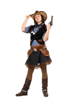 Young cowgirl with a gun