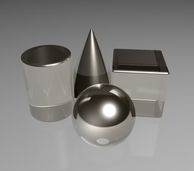 An illustration of shiny basic 3d shapes